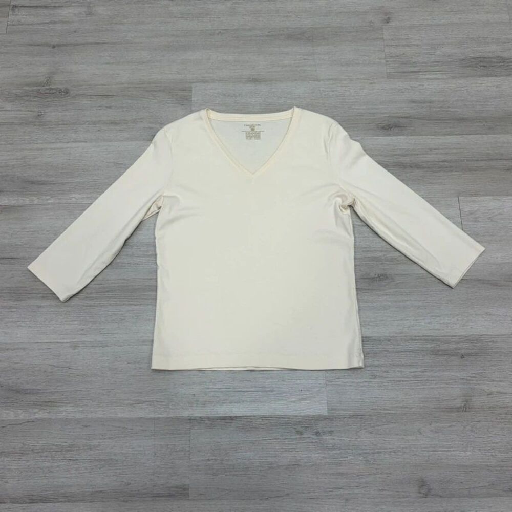 Jones NY Cream 3/4 Sleeve Cotton Top Medium
